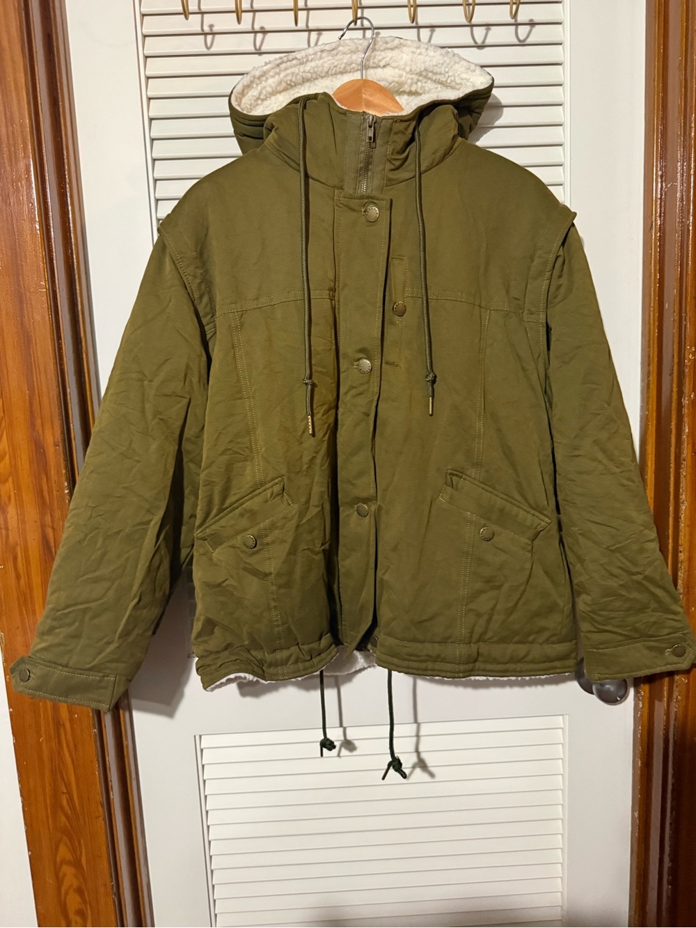 Forever 21 Olive Utility Hooded Jacket with Sherpa Lining